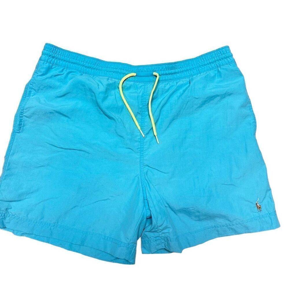 Polo Ralph Lauren Men's Aqua Blue Solid Traveler 5.5" Swim Trunks Sz M